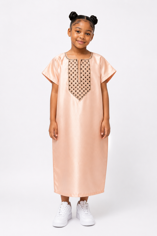 *Mikado Bubu Dress with Embroidered Neckline | Kids' African Dress | Agbeke Style