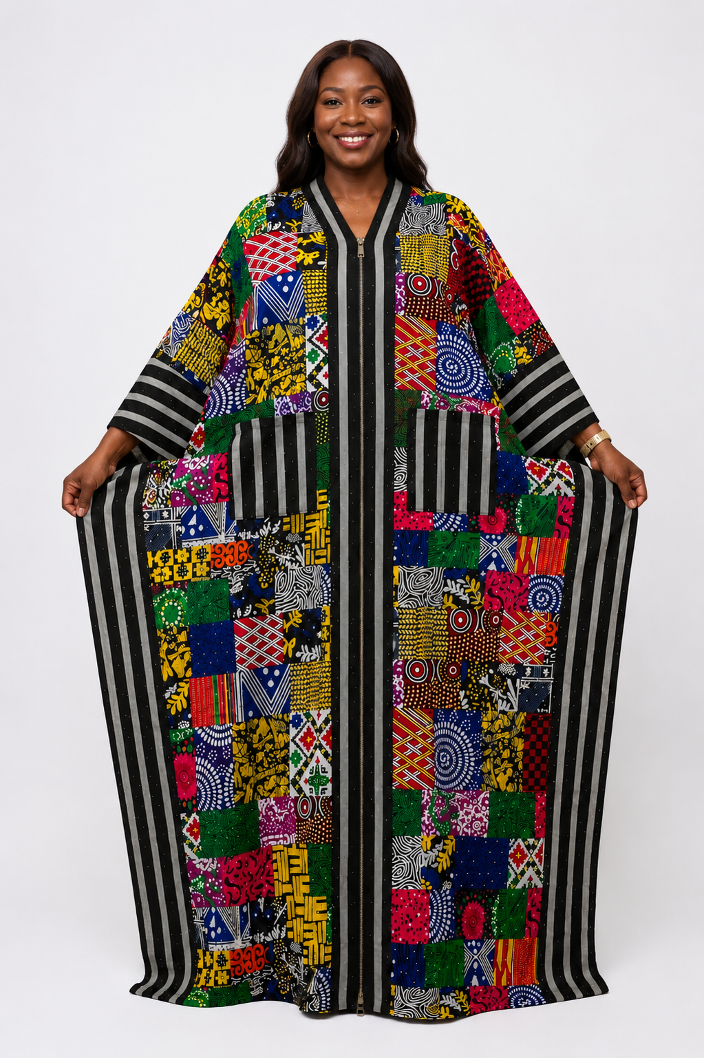 Ankara & Asooke 2-in-1  Kimono Maxi Dress with Rhinestone | Agbeke Style