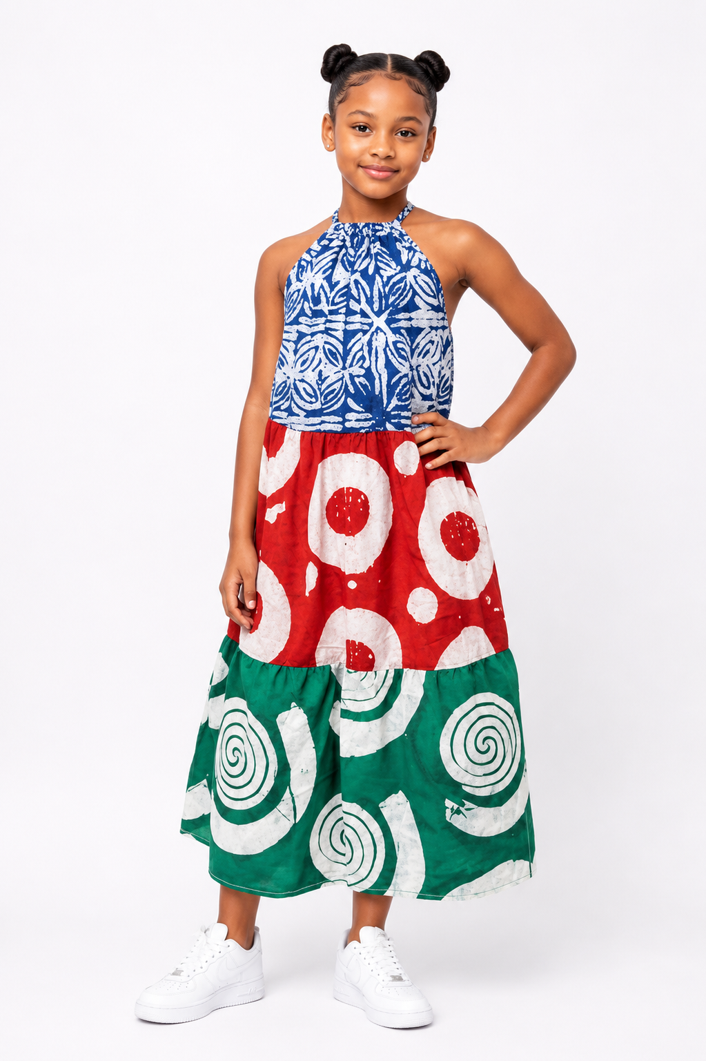 Ankara Patchwork Tiered Halter Maxi Dress | African Print Kids' Dress | Agbeke Style