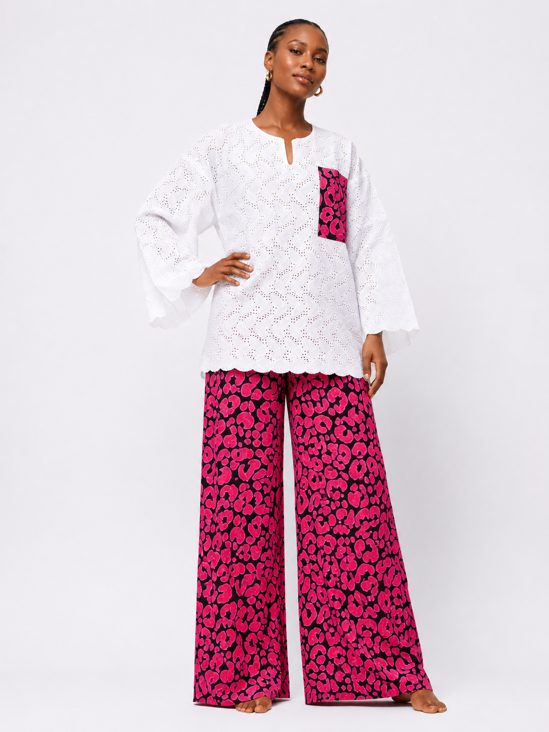 Lace & Ankara 2-Piece Top & Palazzo Pants Set | African Print Co-ord | Agbeke Style