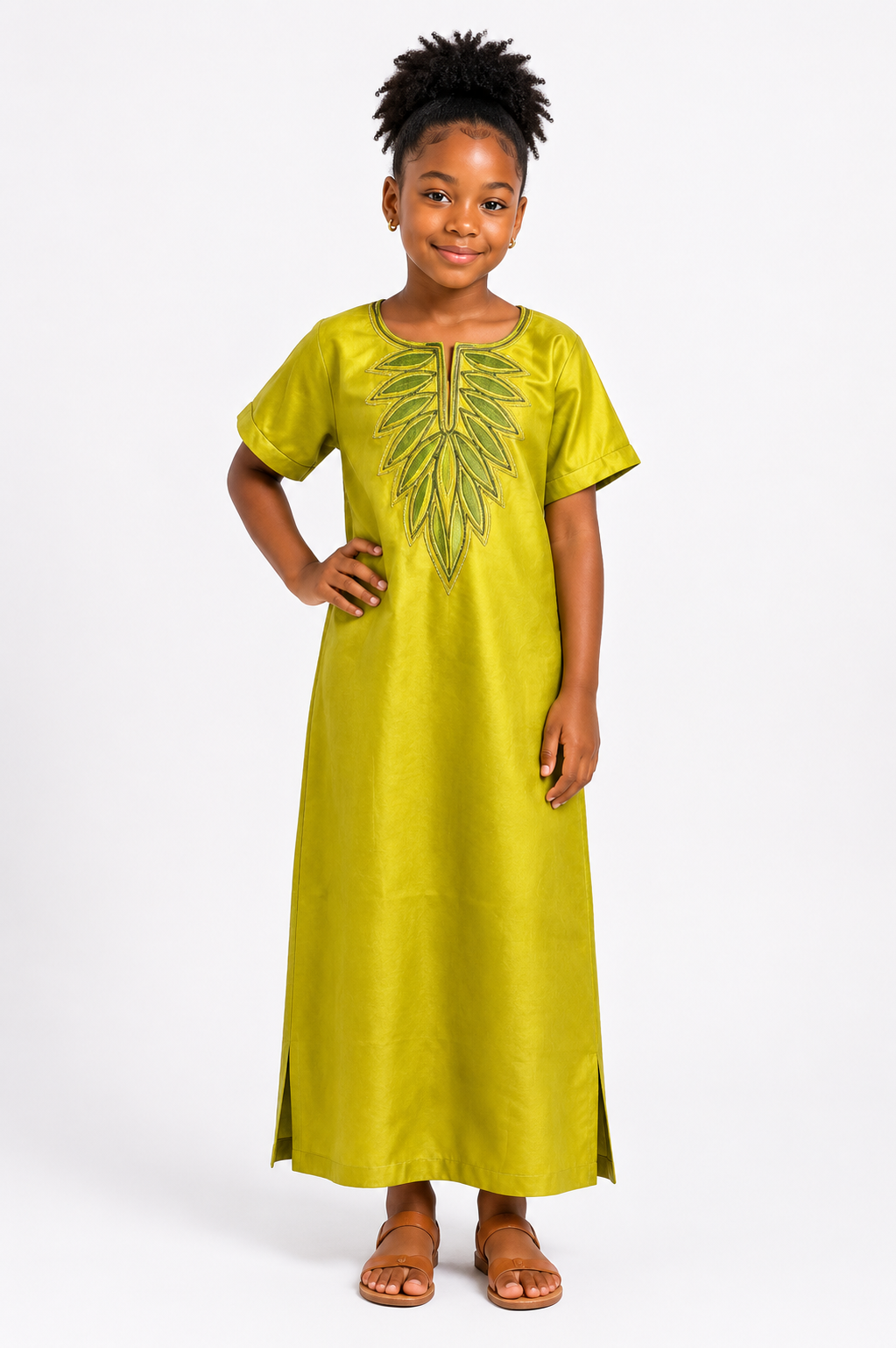 *Mikado Bubu Dress with Embroidered Neckline | Kids' African Dress | Agbeke Style