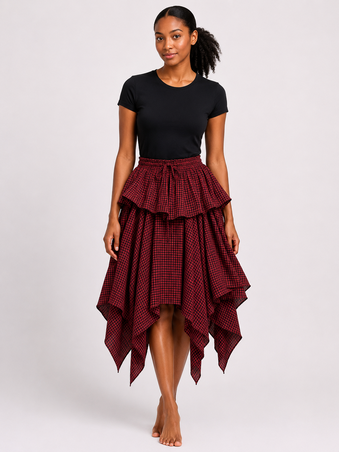 Checked Handkerchief Hem Skirt | Flowy Statement Skirt | Agbeke Style
