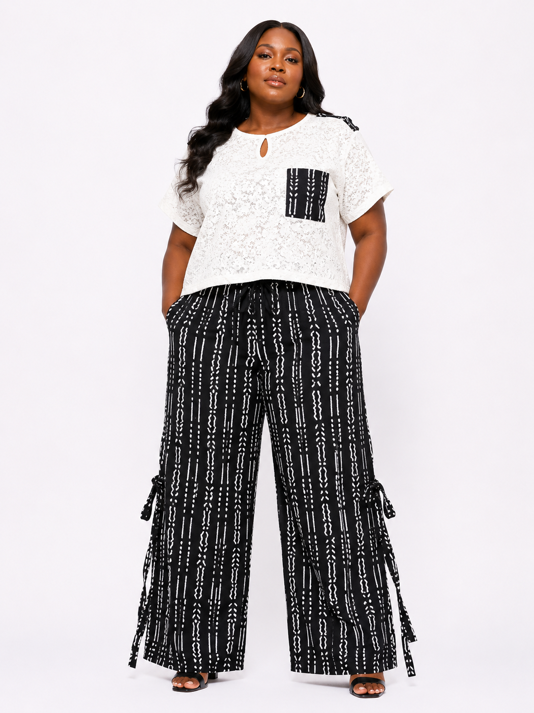 Lace Keyhole Top & Ankara Palazzo Pants Set | African Print Co-ord | Agbeke Style