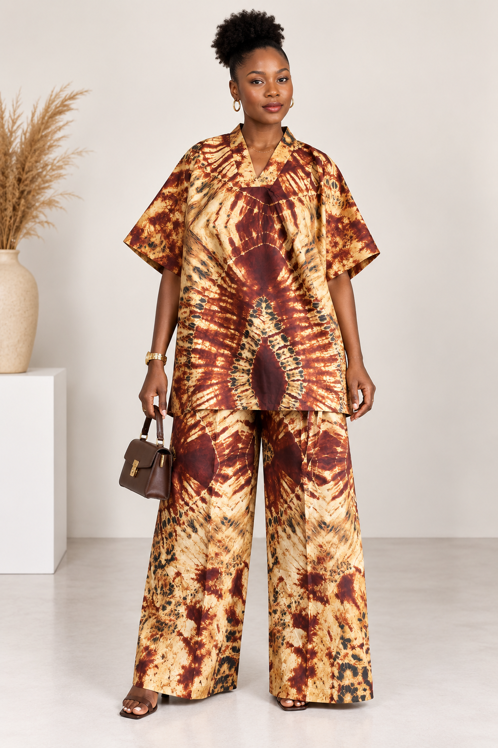 V-Neck Top & Wide-Leg Pants Ankara Set | African Print Co-ord | Agbeke Style