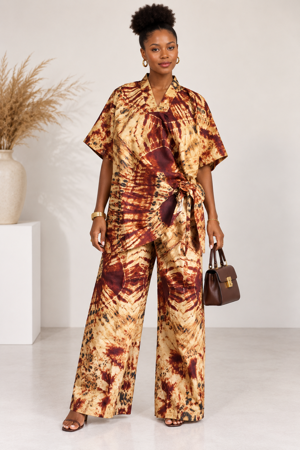 V-Neck Top & Wide-Leg Pants Ankara Set | African Print Co-ord | Agbeke Style