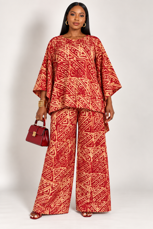 Wide-Sleeve Tunic & Trouser Adire Set | Agbeke Style