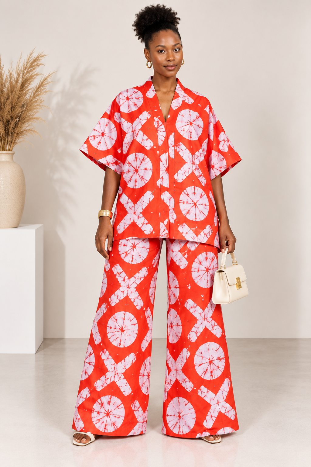 V-Neck Top & Wide-Leg Pants Ankara Set | African Print Co-ord | Agbeke Style