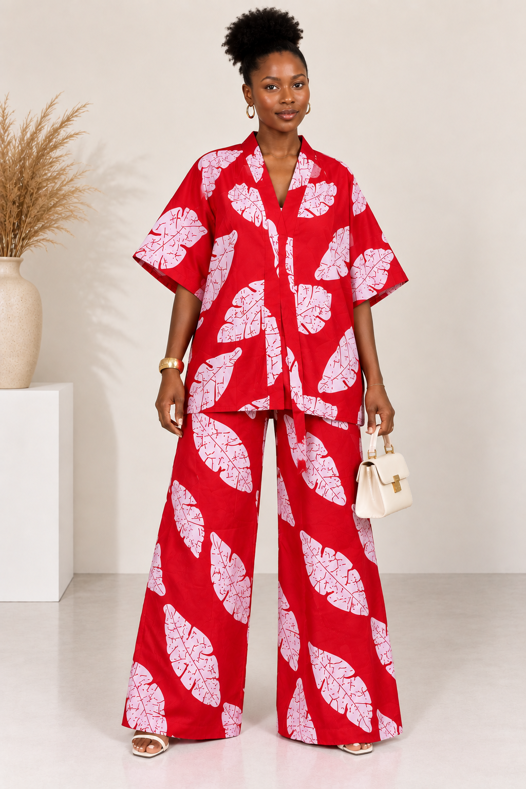 V-Neck Top & Wide-Leg Pants Ankara Set | African Print Co-ord | Agbeke Style