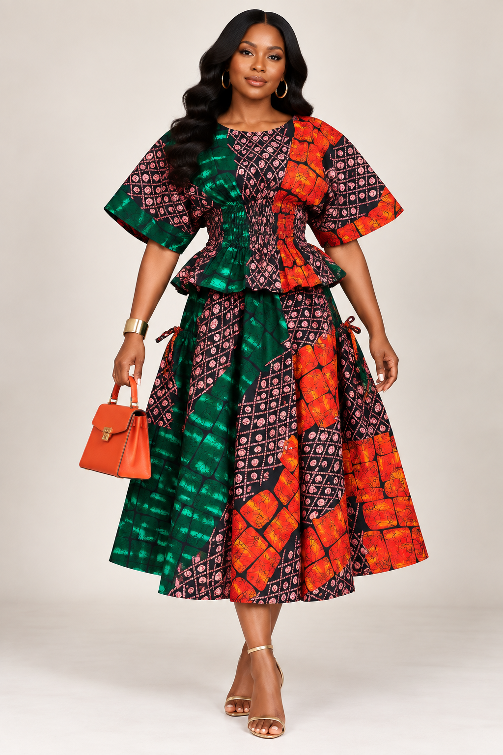 Peplum Top & Flared Midi Skirt Ankara Set | African Print Co-ord | Agbeke Style