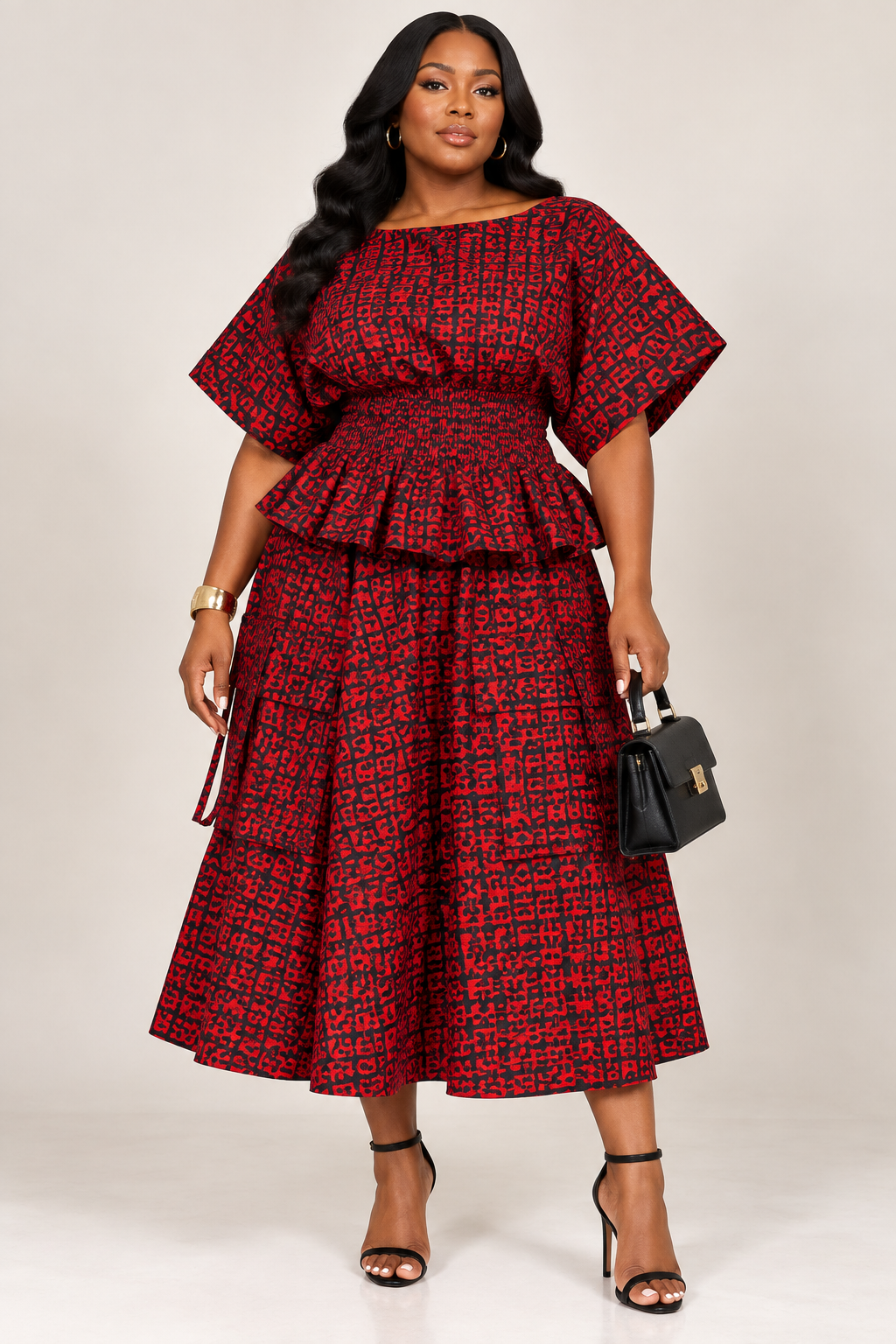 Peplum Top & Flared Midi Skirt Ankara Set | African Print Co-ord | Agbeke Style