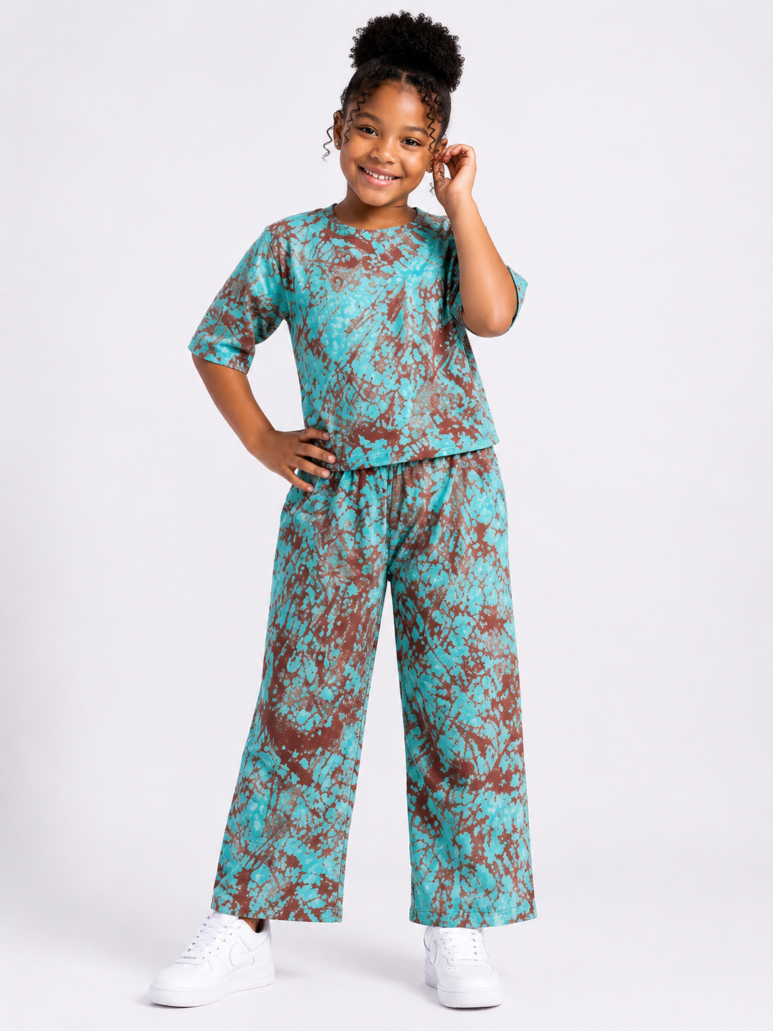 Ankara Kids Cool Mist Wide-Leg Pants Set | African Print Kids' 2-Piece | Agbeke Style
