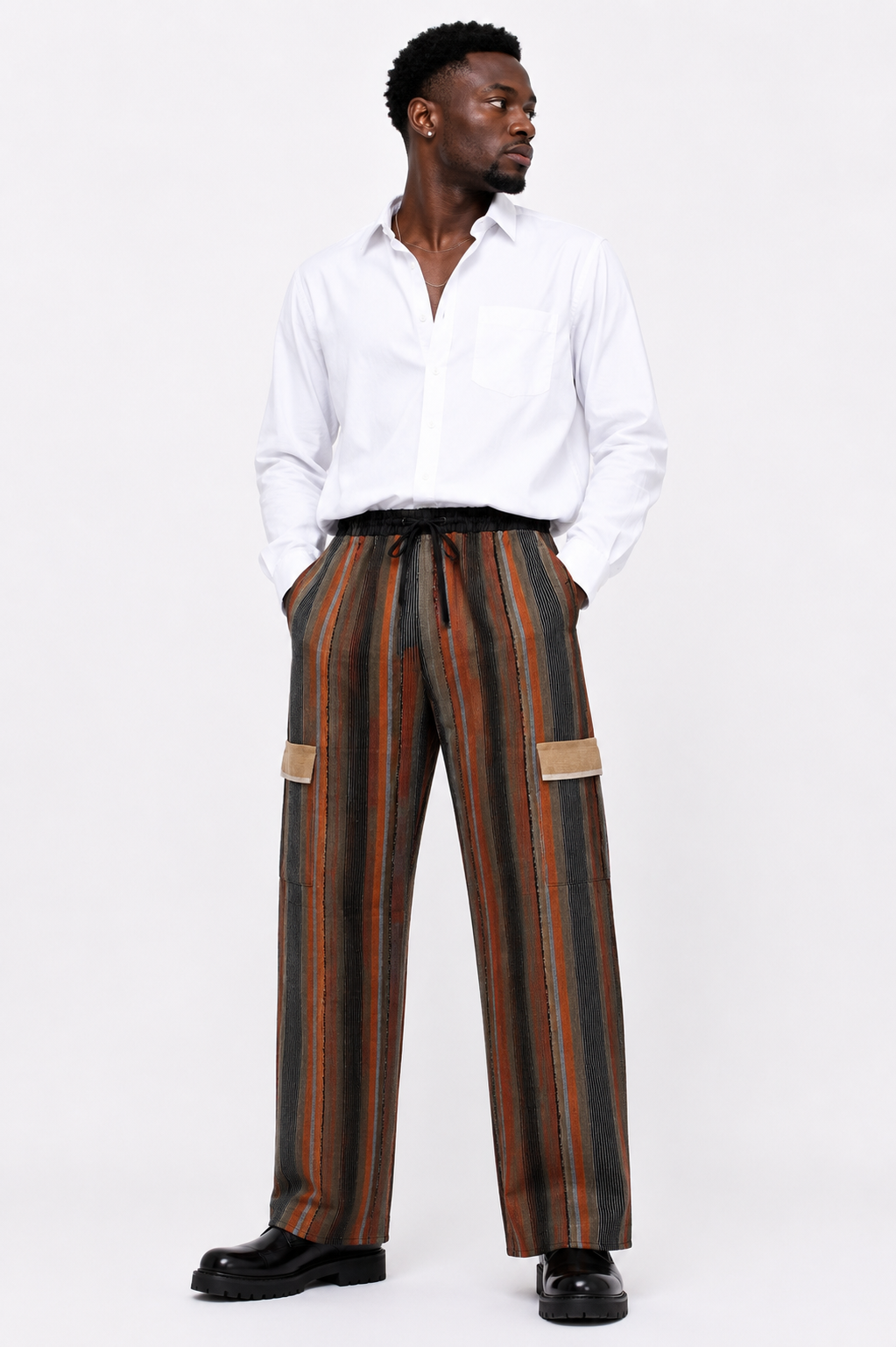Asooke Striped Palazzo Cargo Pants | African Print Trousers for Men | Agbeke Style