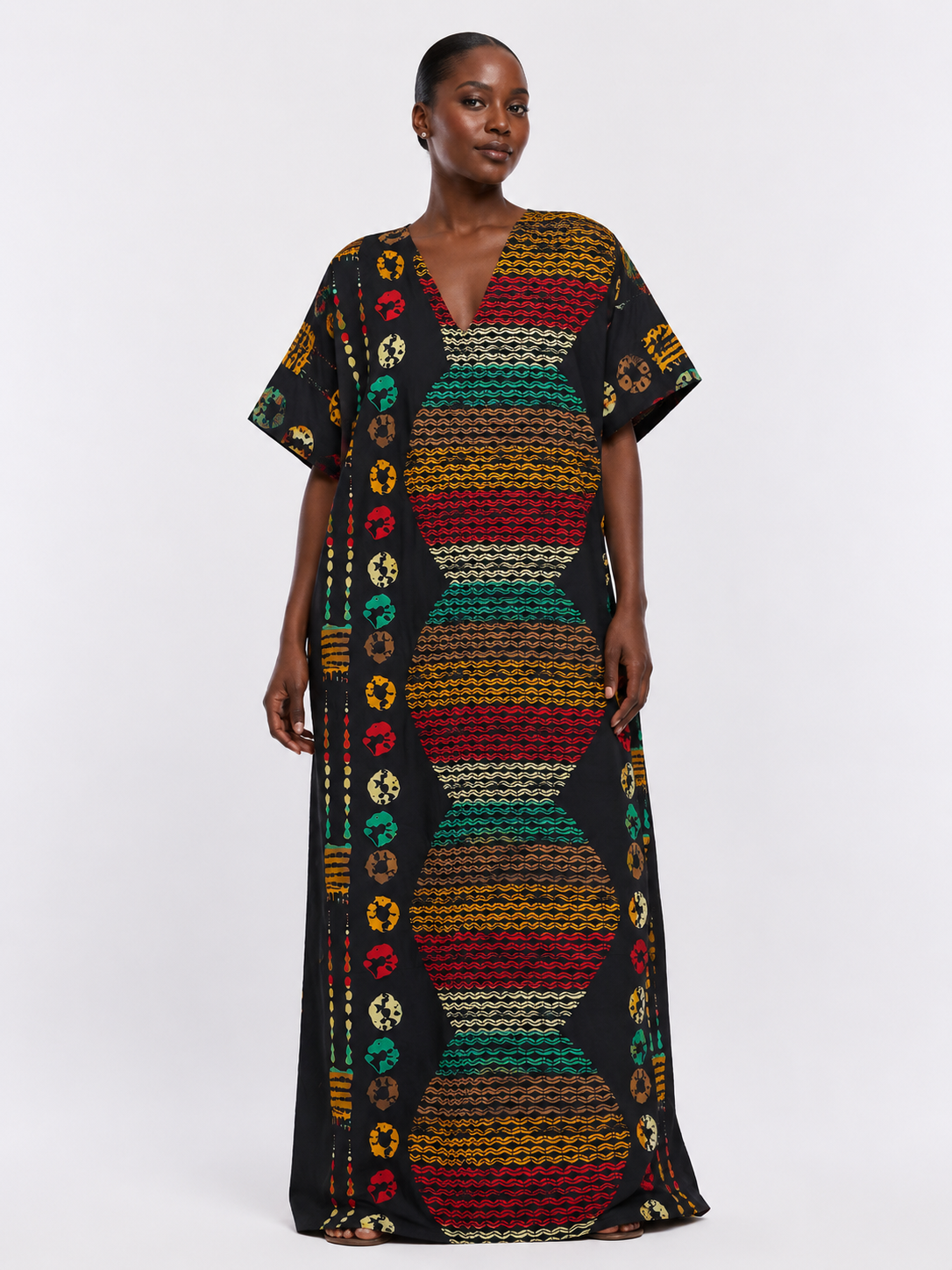 *Ankara V-Neck 1-Stripe Back Maxi Dress  | African Print Bubu| Agbeke Style