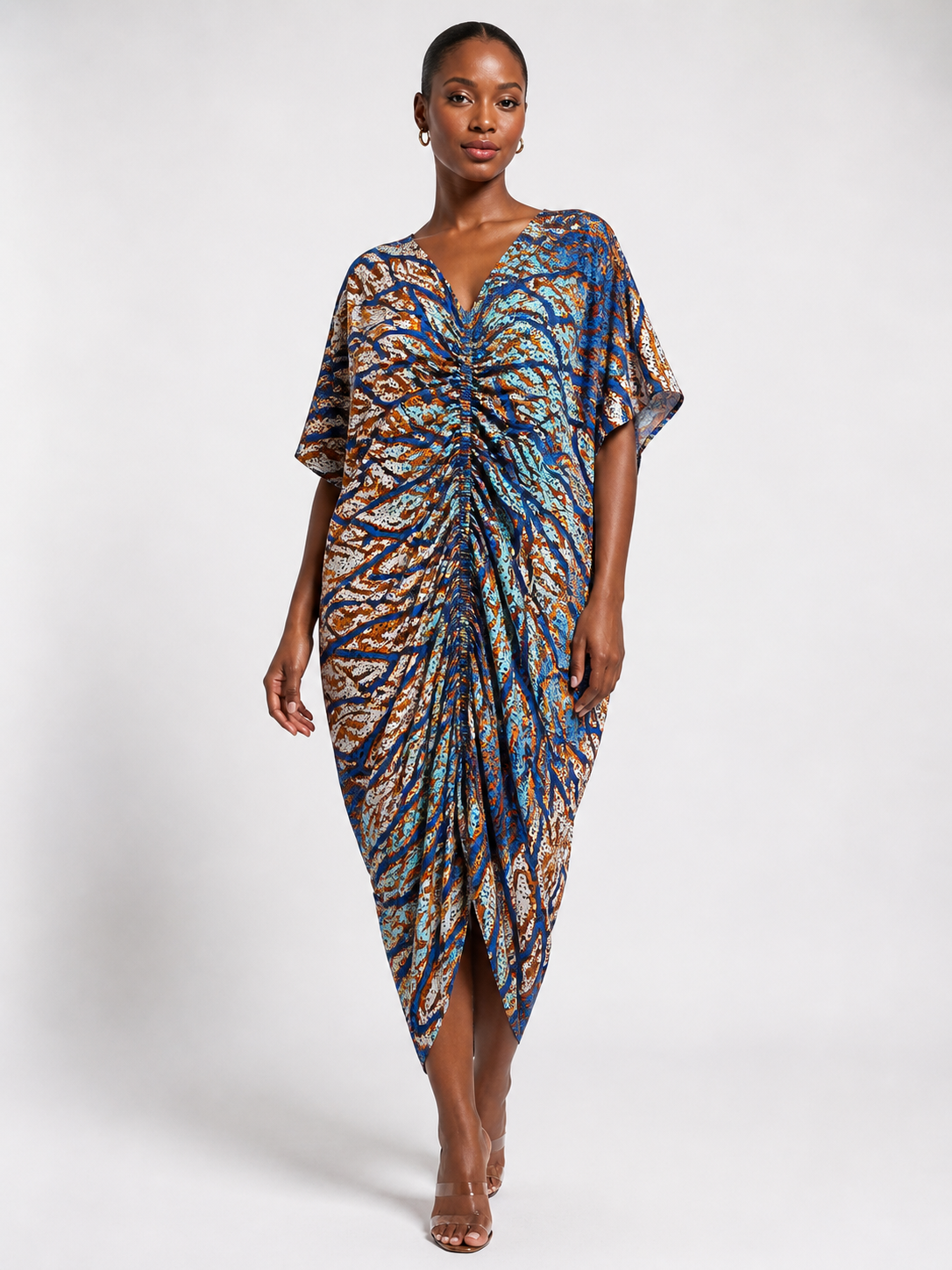 Ankara Ruched Midi Dress with Inner Belt | Agbeke Style
