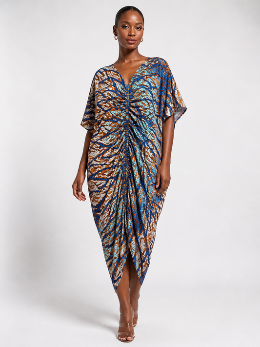 Ankara Ruched Midi Dress | African Print | Agbeke Style