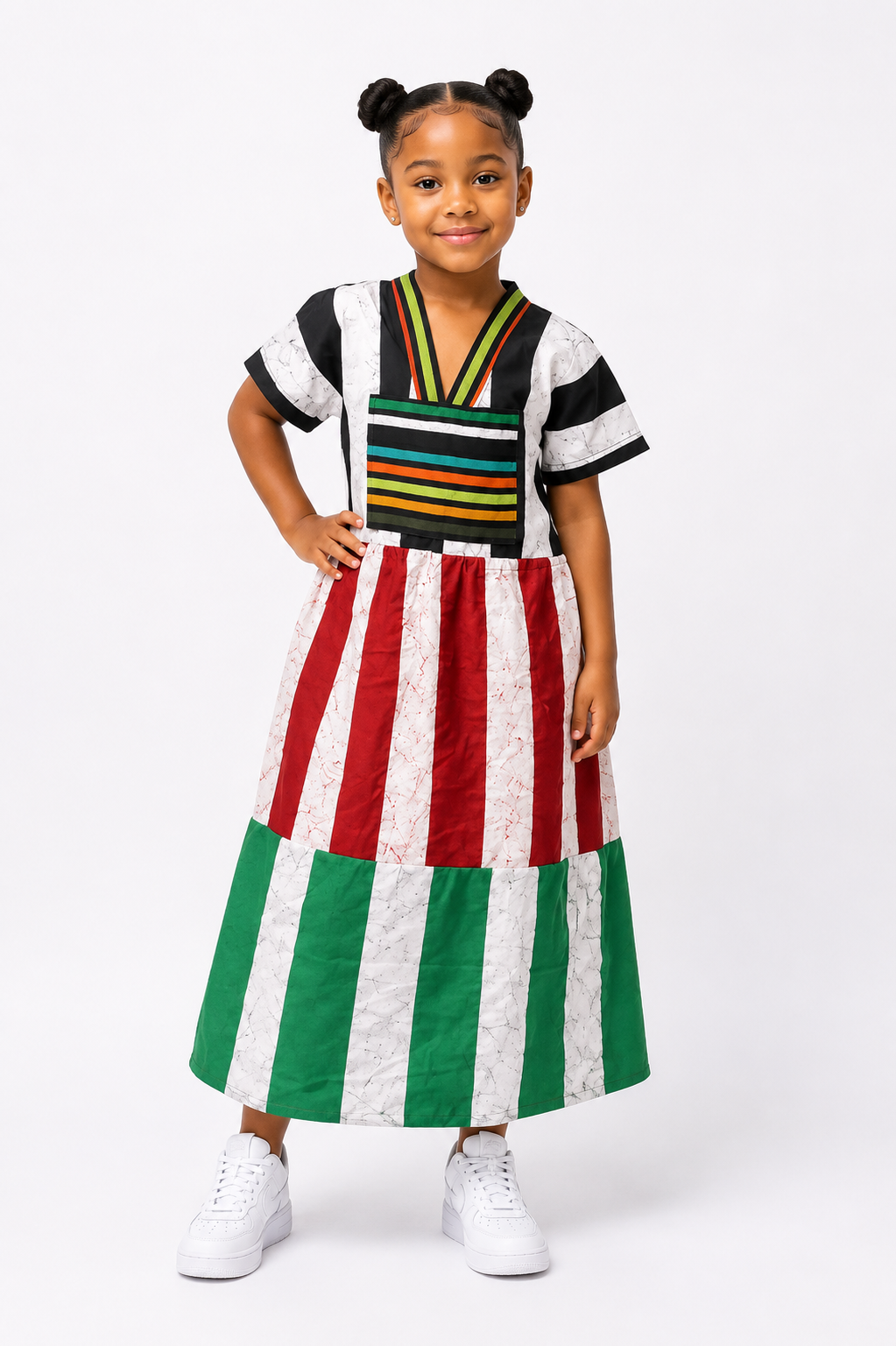 *Adire Colour Block Bubu Dress | African Print Kids' Dress | Agbeke Style