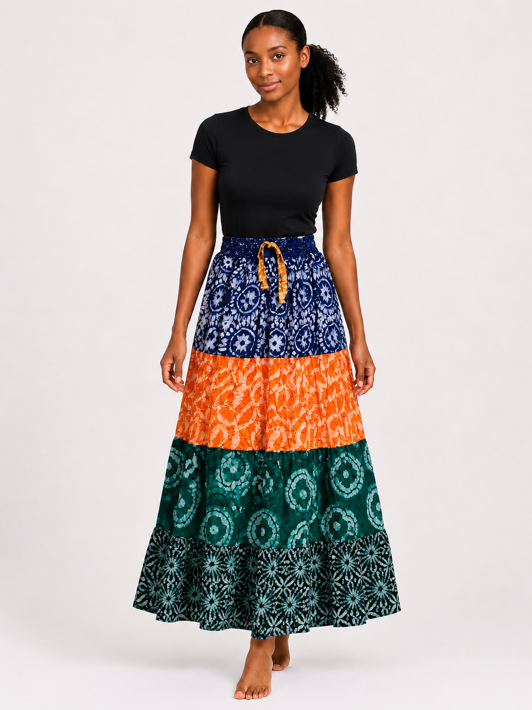 *Adire Maxi Tiered Skirt | African Print Skirt | Agbeke Style