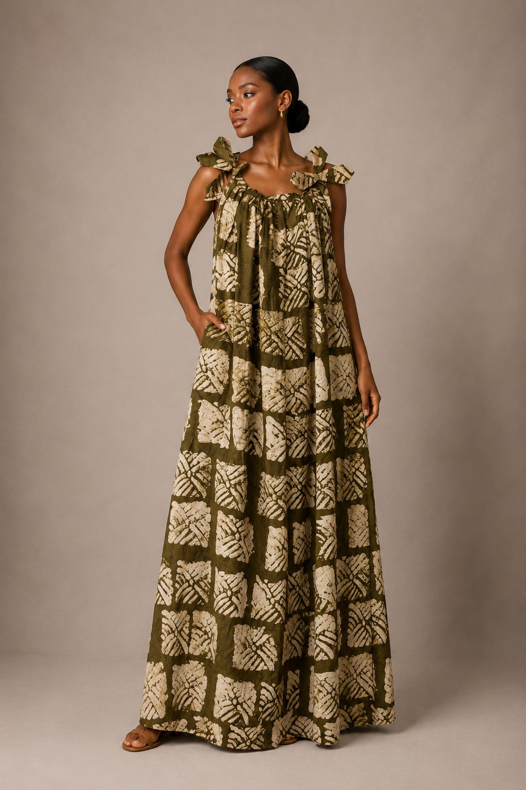 *Adire Ruffle Strap Maxi Dress | African Print Sundress | Agbeke Style