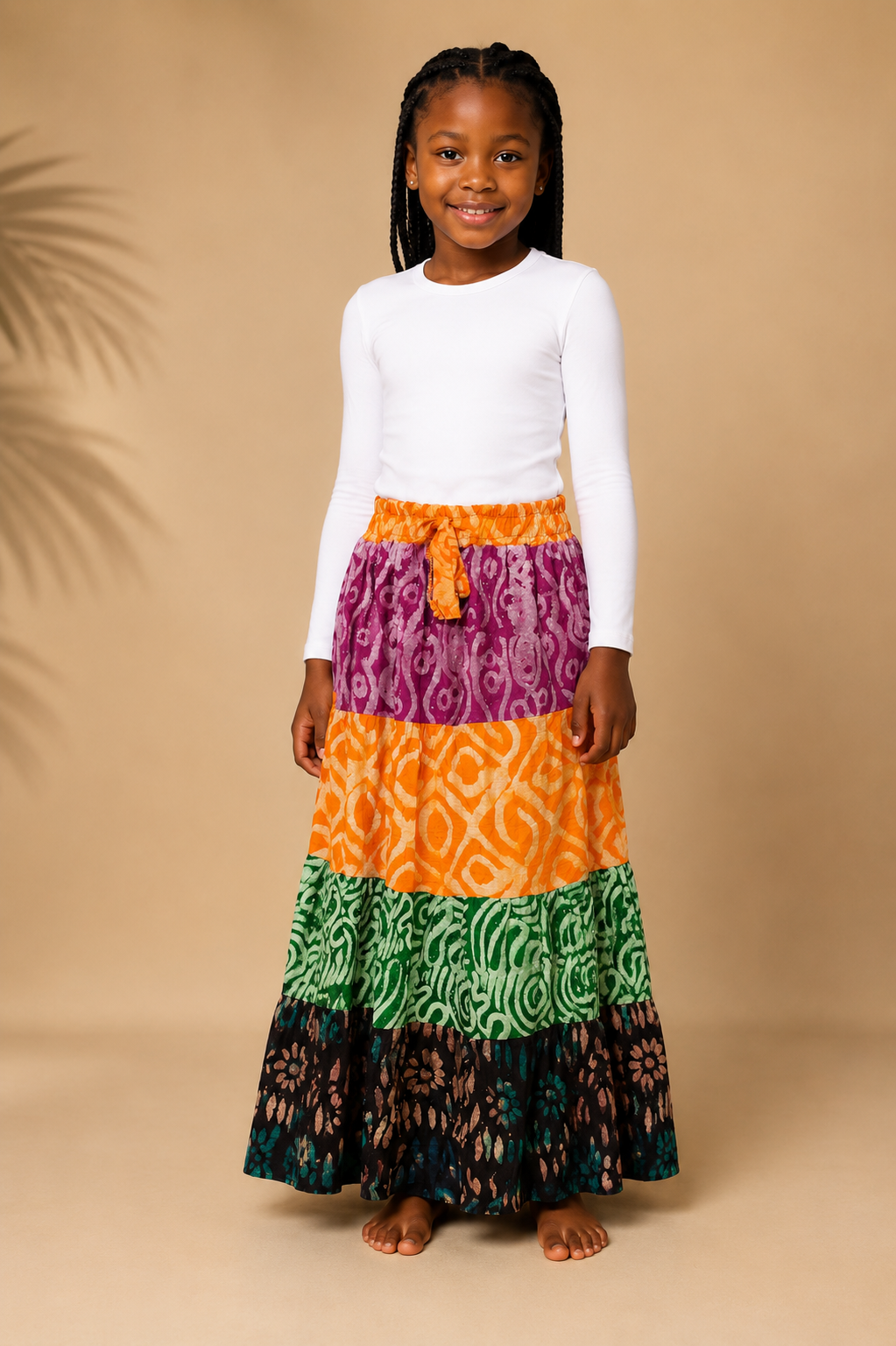 Kids Adire Maxi Tiered Skirt | African Print Skirt | Agbeke Style