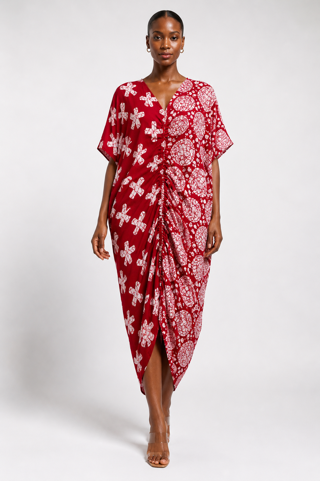 Ankara Ruched Midi Dress with Inner Belt | Agbeke Style