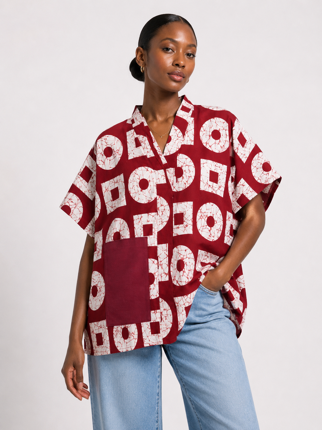 Ankara Oversized V-Neck Top 0626| African Print Top | Agbeke Style