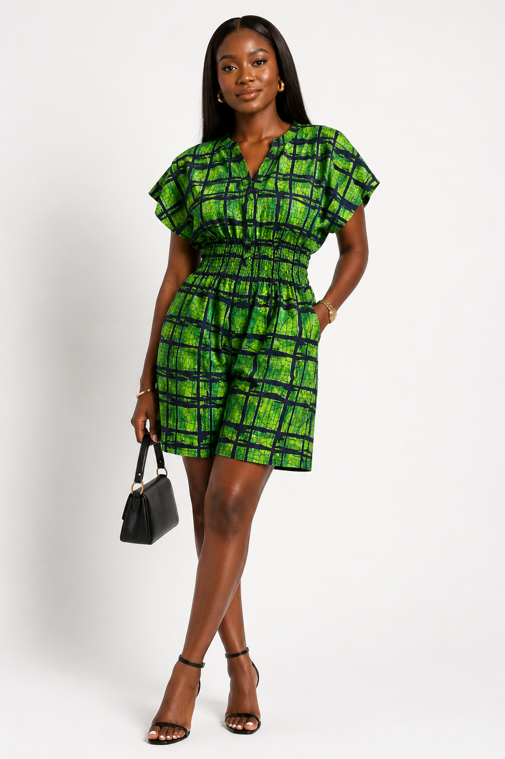 Ankara Smocked Waist Playsuit | African Print Romper | Agbeke Style