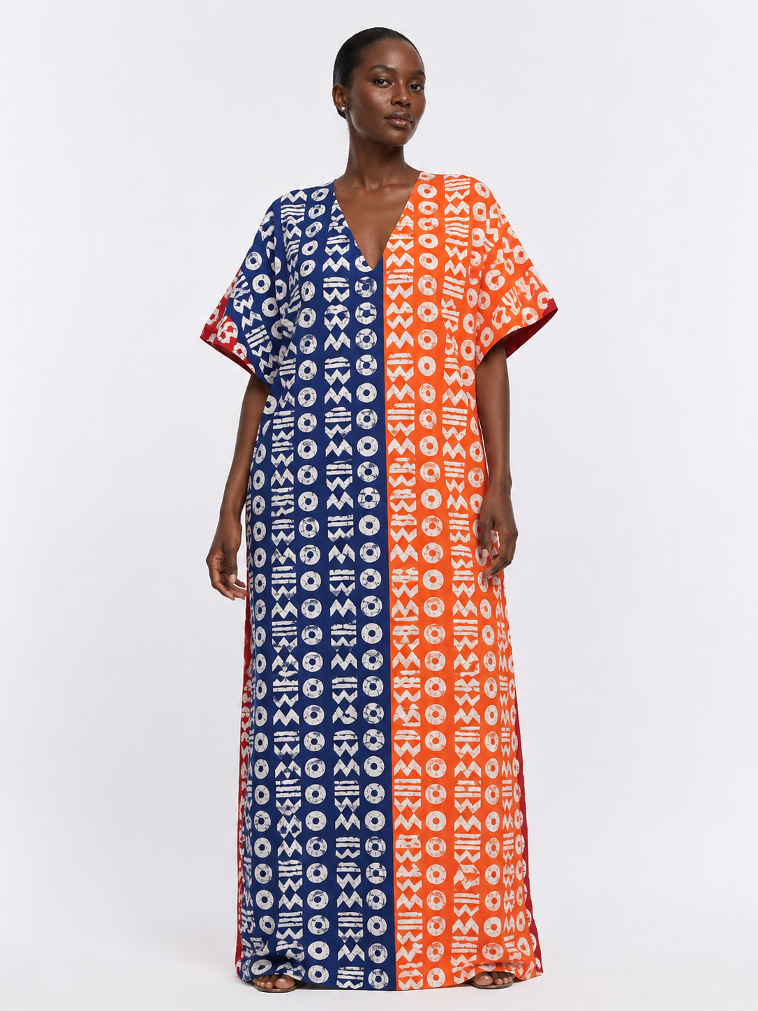 *Ankara V-Neck 1-Stripe Back Maxi Dress  | African Print Bubu| Agbeke Style