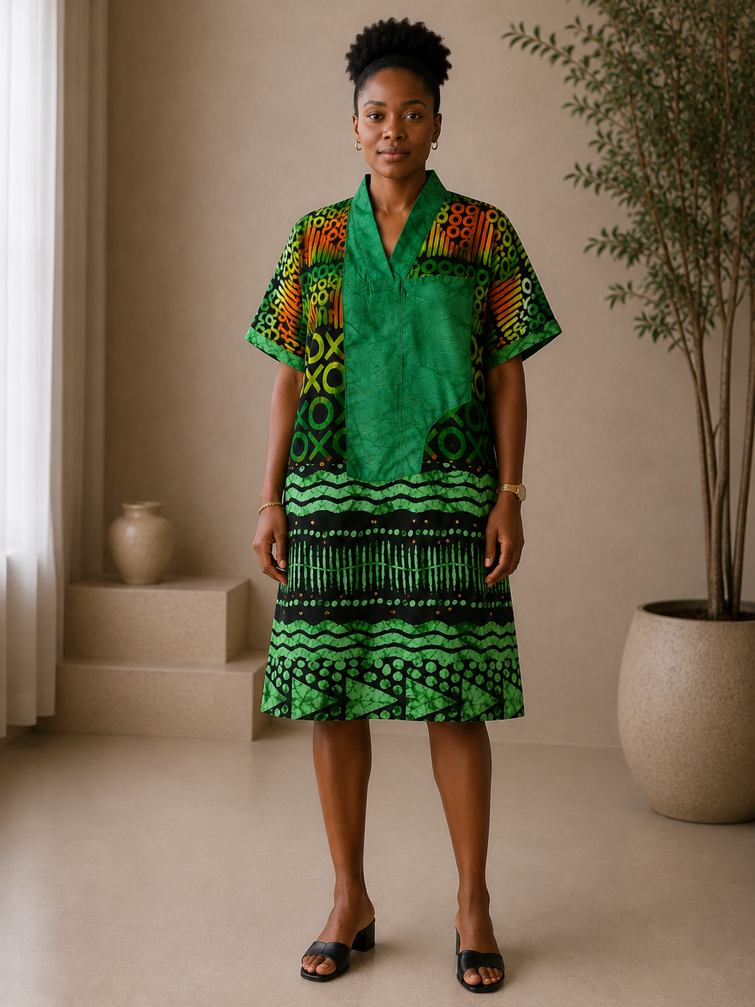 *Ankara & Asooke Knee Length Bubu  | African Print Dress | Agbeke Style