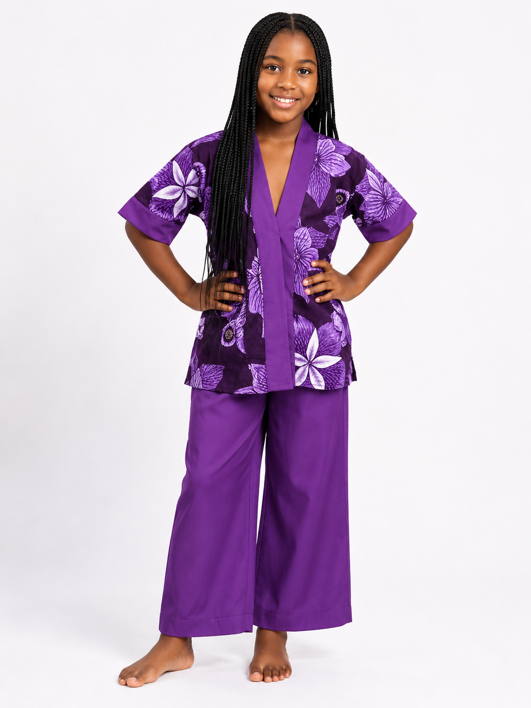 Ankara Floral Kimono Top & Wide-Leg Pants Set | African Print Kids' 2-Piece | Agbeke Style