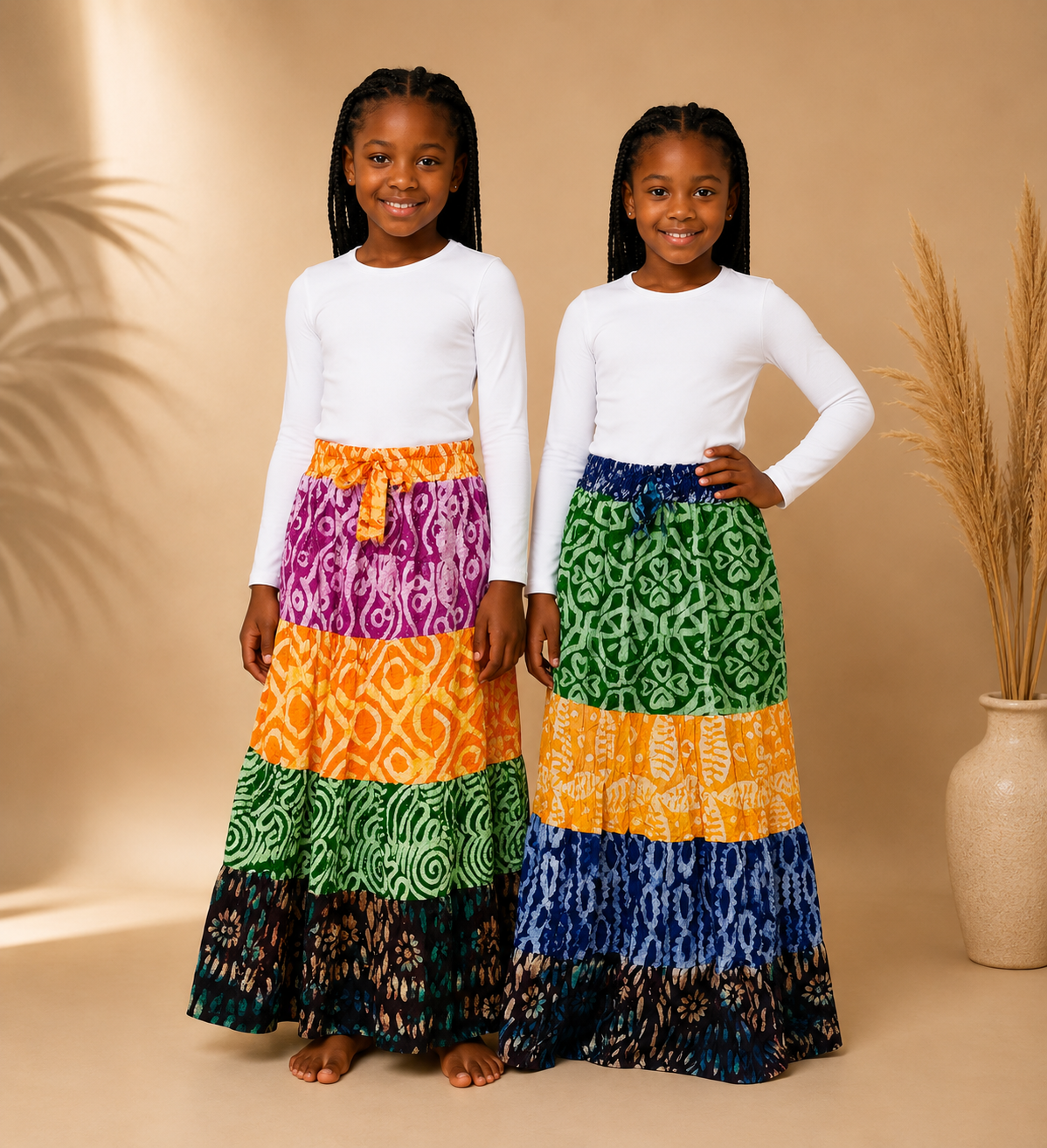 Kids Adire Maxi Tiered Skirt | African Print Skirt | Agbeke Style