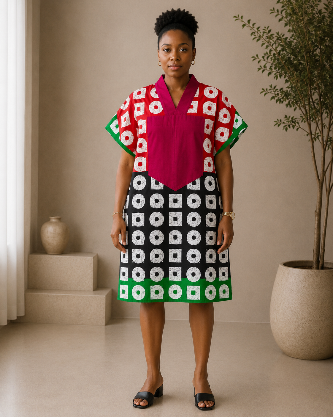 *Ankara & Asooke Knee Length Bubu  | African Print Dress | Agbeke Style