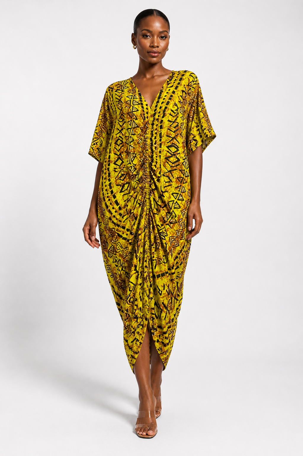 Ankara Ruched Midi Dress with Inner Belt | Agbeke Style