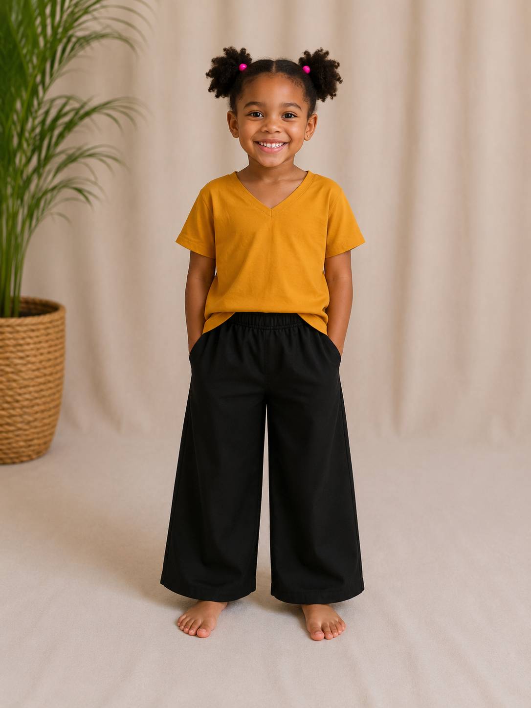 Kids V-Neck Top with Ankara Trim | African Print Detail | Agbeke Style