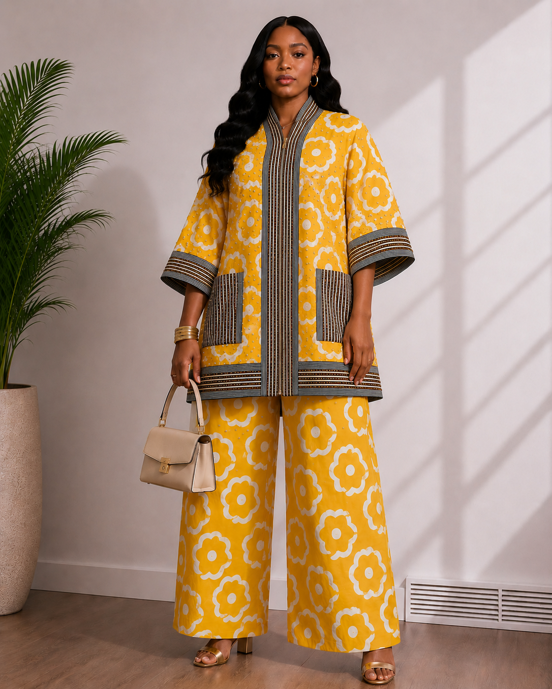 Ankara & Asooke 3-in-1 Kimono Set with Rhinestone Detail | Agbeke Style