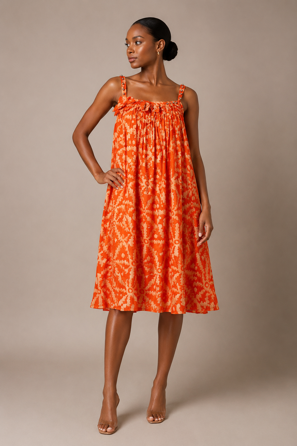 *Adire Crepe Mini Dress with Rhinestone Straps | African Print Sundress | Agbeke Style