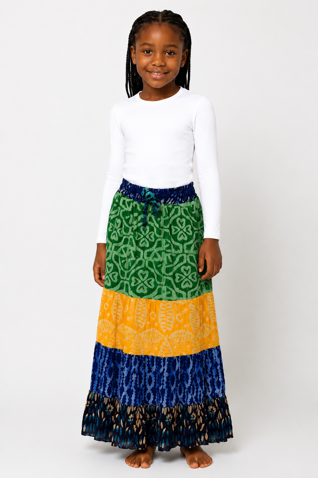 Kids Adire Maxi Tiered Skirt | African Print Skirt | Agbeke Style