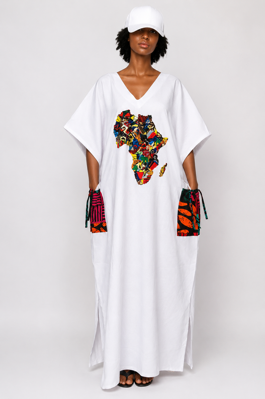 Maxi Dress & Cap Set with Ankara Print | Africa Map Graphic Set | Agbeke Style