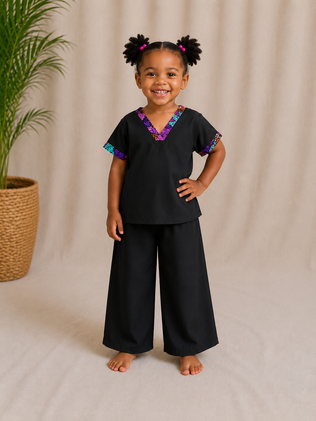 Kids V-Neck Top with Ankara Trim | African Print Detail | Agbeke Style