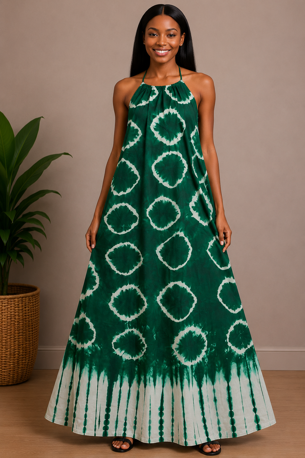 Tie-Dye Halter Neck Maxi Dress | Backless African Print Dress | Agbeke Style