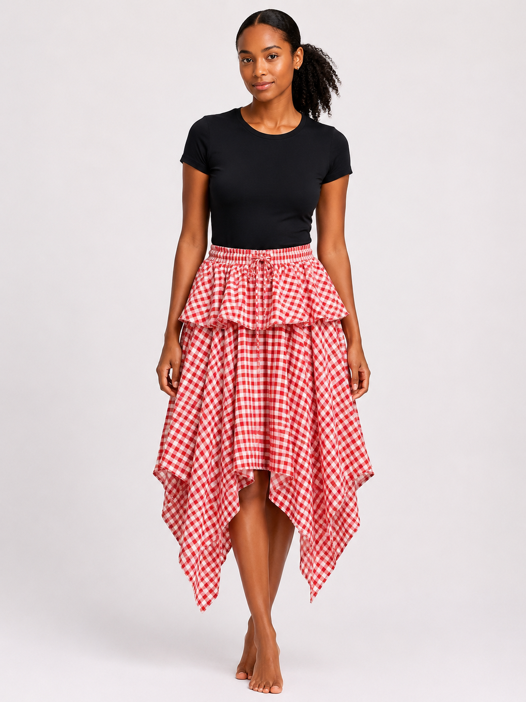 Checked Handkerchief Hem Skirt | Flowy Statement Skirt | Agbeke Style