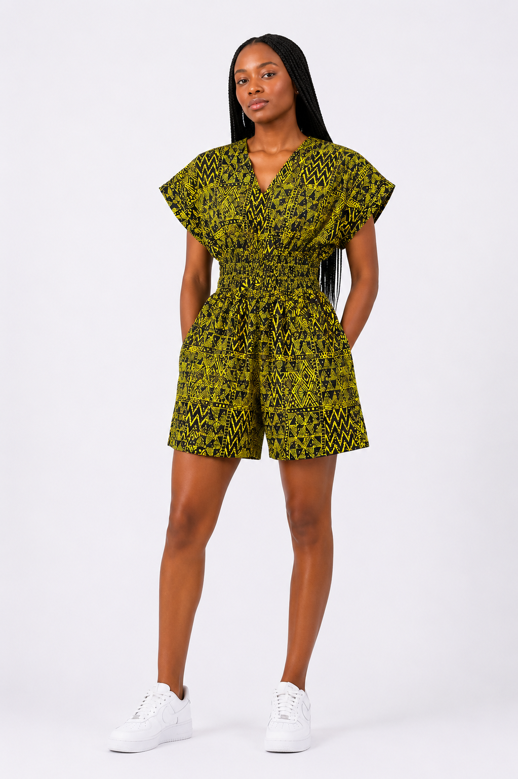 Ankara Smocked Waist Playsuit | African Print Romper | Agbeke Style