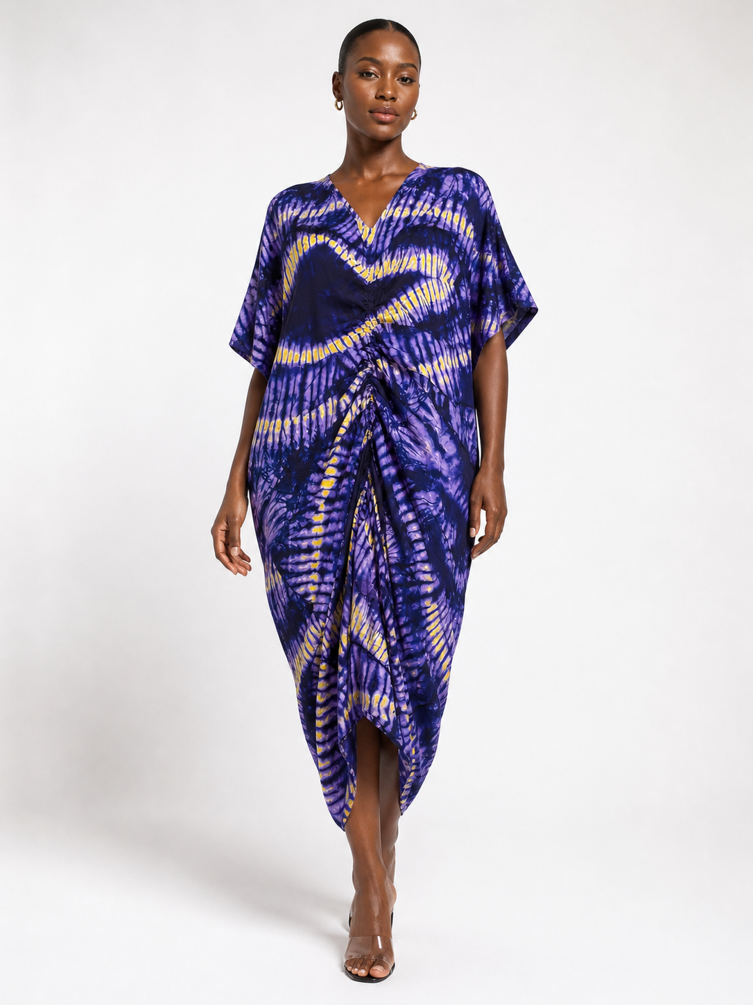 Ankara Ruched Midi Dress with Inner Belt | Agbeke Style