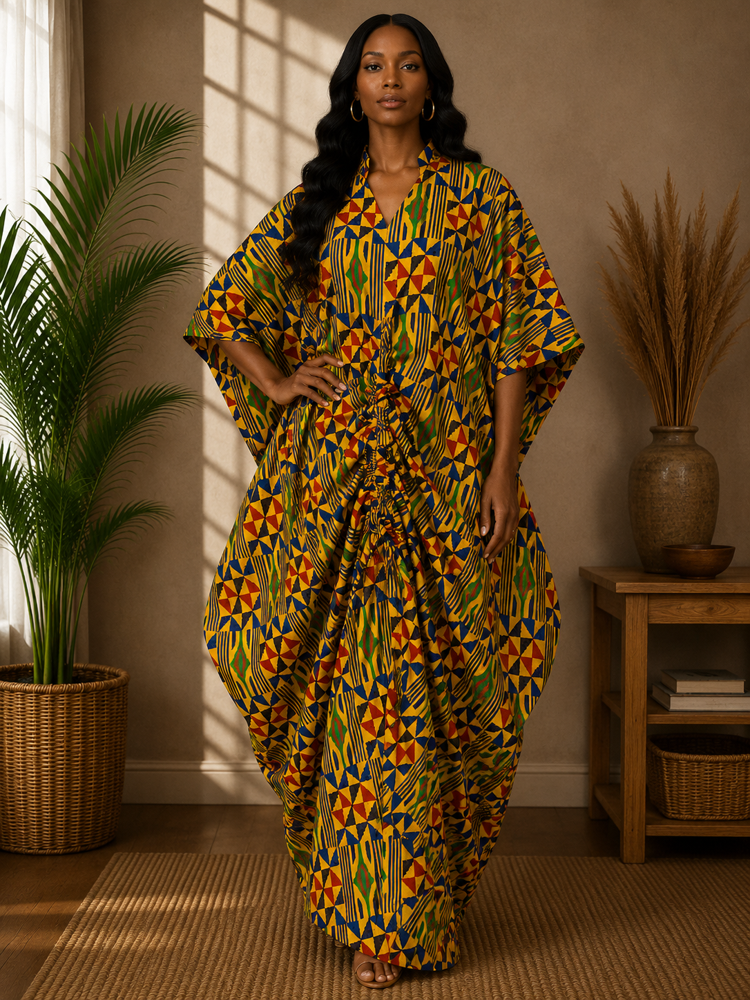 *Ankara Drawstring Kaftan Maxi Dress | African Print Kaftan | Agbeke Style
