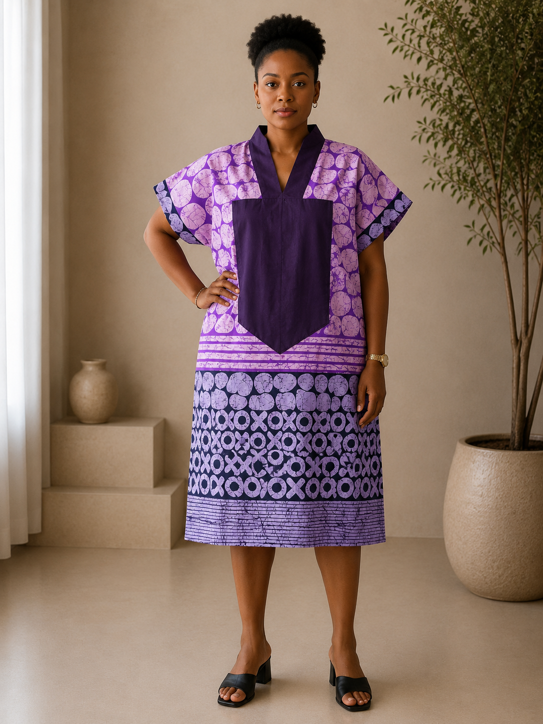 *Ankara & Asooke Knee Length Bubu  | African Print Dress | Agbeke Style