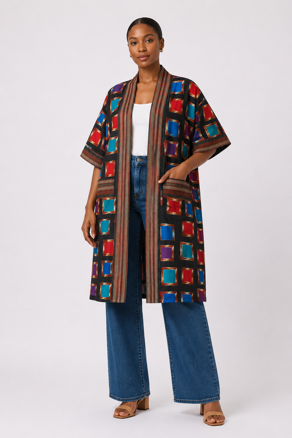 Ankara Kimono with Asooke edges | African Print Duster | Agbeke Style