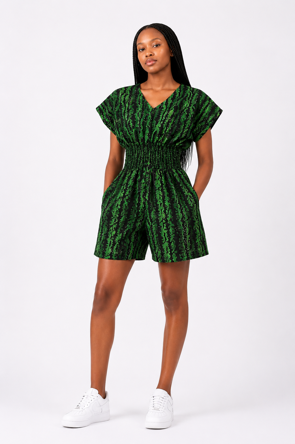 Ankara Smocked Waist Playsuit | African Print Romper | Agbeke Style