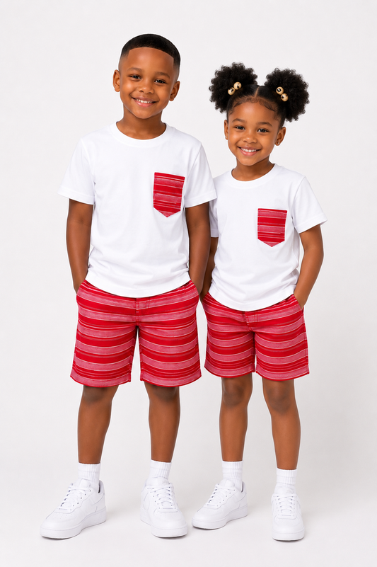 *Unisex Asooke Shorts & Tee Set | African Print Kids' 2-Piece Set | Agbeke Style