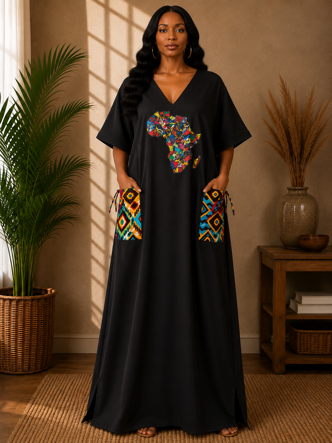 Maxi Dress & Cap Set with Ankara Print | Africa Map Graphic Set | Agbeke Style
