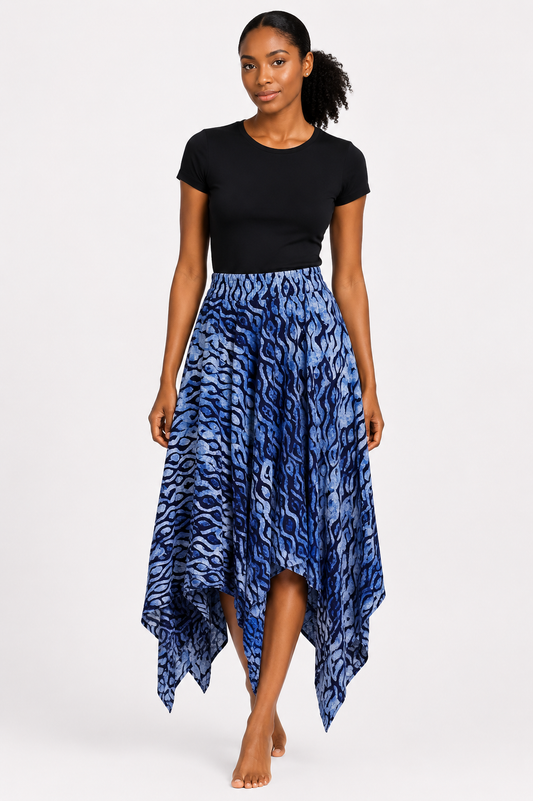 Adire Handkerchief Hem Skirt | African Print Skirt | Agbeke Style