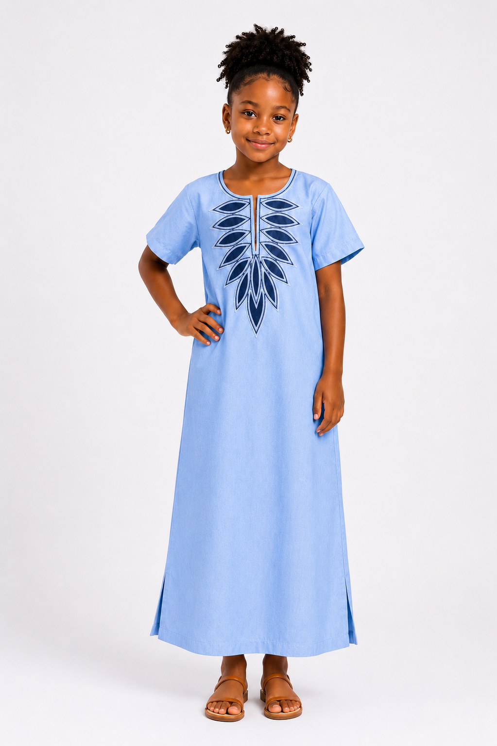 *Mikado Bubu Dress with Embroidered Neckline | Kids' African Dress | Agbeke Style